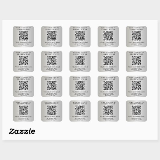 Silver QR Code Business スクエアシール (シート)