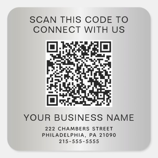 Silver QR Code Business スクエアシール (正面)