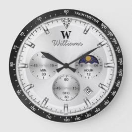 Silver Racing Dial Luxury Chronograph ラージ壁時計