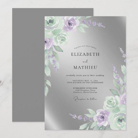 Silver Radiant Formal Wedding 招待状 (正面/裏面)