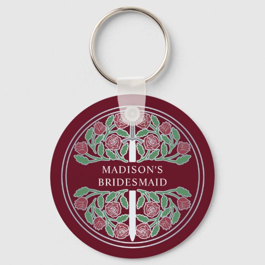 Silver Red Floral Bridesmaid Royal Wedding Gift キーホルダー (正面)