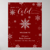 Silver Red Magical Snowflake Baby Shower Welcome  ポスター (正面)