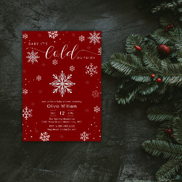 Silver Red Magical Winter Snowflake Baby Shower 招待状