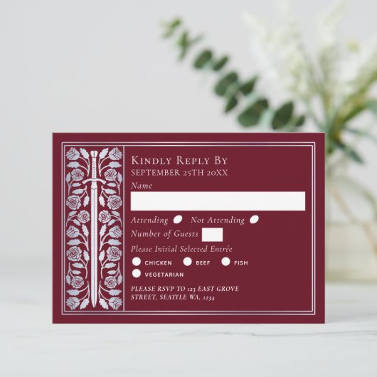 Silver Red Medieval Sword Wedding RSVP (スタンド正面)