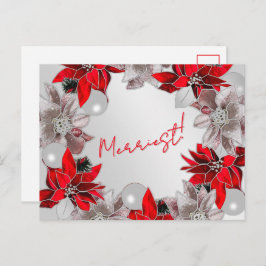 Silver & Red Poinsettia Holiday Post Card シーズンポストカード