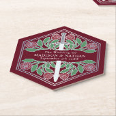 Silver Red Royal Medieval Floral Sword Wedding ペーパーコースター (アングル)