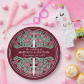 Silver Red Royal Medieval Floral Sword Wedding  ペーパープレート (パーティー)