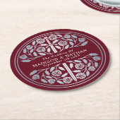 Silver Red Royal Medieval Sword Wedding ラウンドペーパーコースター (アングル)