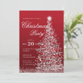 Silver Red Winter Christmas Tree Holiday Party  招待状 (スタンド正面)