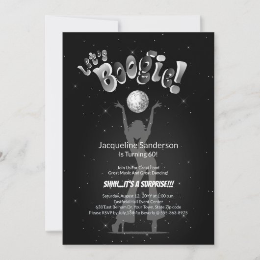 Silver Retro Boogie 60th Birthday Party 招待状 (正面)