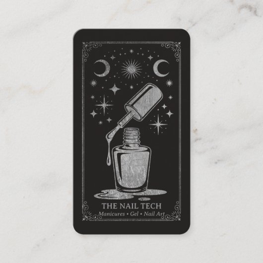 Silver Retro Celestial Tarot Nail artist QR Code 名刺 (正面)