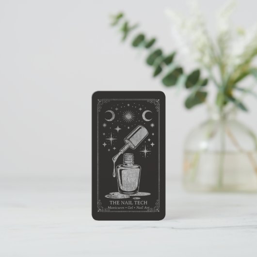 Silver Retro Celestial Tarot Nail artist QR Code 名刺 (スタンド正面)
