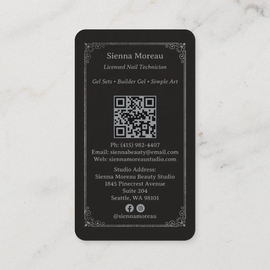 Silver Retro Celestial Tarot Nail artist QR Code 名刺 (裏面)