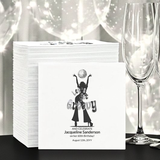 Silver Retro Let's Get Groovy 60th Birthday スタンダードカクテルナプキン