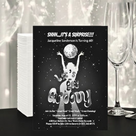 Silver Retro Let's Get Groovy 60th Birthday Party 招待状