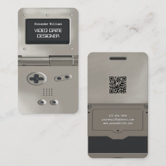 Silver Retro Style Gaming Console Game Designer 名刺 (正面/裏面)
