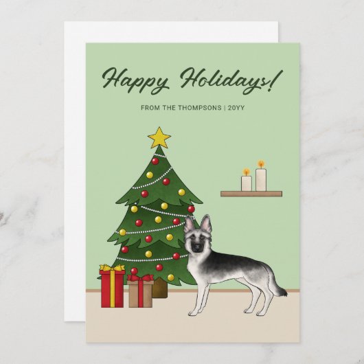 Silver Sable German Shepherd Festive Christmas シーズンカード (正面/裏面)