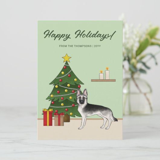 Silver Sable German Shepherd Festive Christmas シーズンカード (スタンド正面)