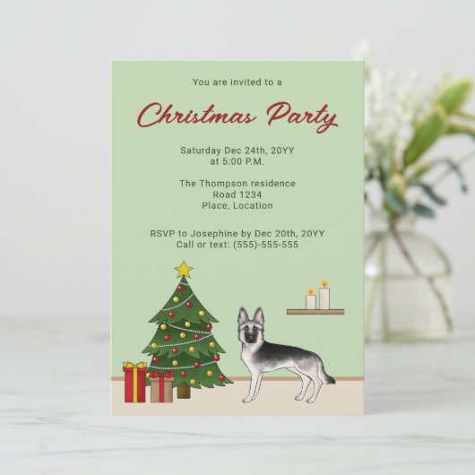 Silver Sable German Shepherd Festive Christmas 招待状 (スタンド正面)