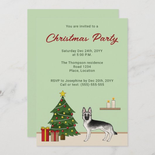 Silver Sable German Shepherd Festive Christmas 招待状 (正面/裏面)