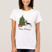 Silver Sable German Shepherd Festive Christmas Tシャツ (正面)