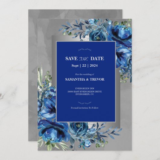 Silver & Sapphire: Save the Date Announcement 招待状 (正面/裏面)