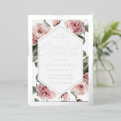 Silver Script Blush Floral Frame Bridal Shower 箔招待状 (立ち正面)
