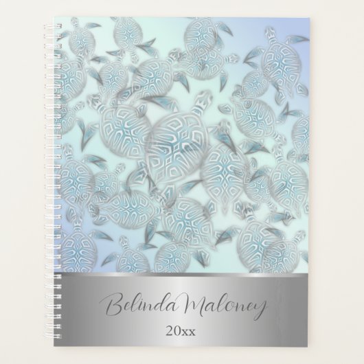 Silver Sea Turtles Pattern | 名前と年号を追加 プランナー手帳 (正面)