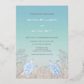 Silver Sea Turtles Turquoise | Beach Wedding 箔招待状 (正面)
