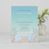 Silver Sea Turtles Turquoise | Beach Wedding 箔招待状 (立ち正面)