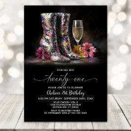 Silver Sequin Boots 21st Birthday Party 招待状