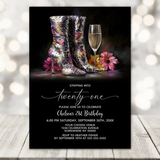 Silver Sequin Boots 21st Birthday Party 招待状