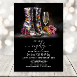 Silver Sequin Boots 80th Birthday Party 招待状