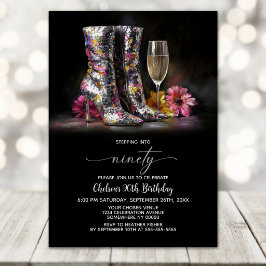 Silver Sequin Boots 90th Birthday Party 招待状