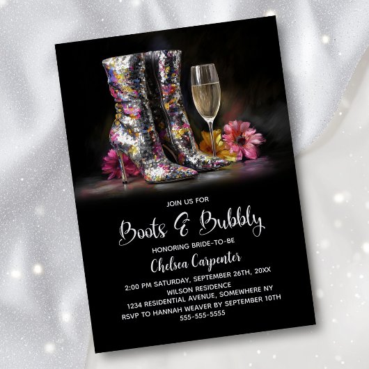 Silver Sequin Boots and Bubbly Bridal Shower 招待状