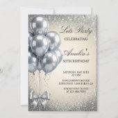 Silver Sequins Let's Birthday Party Invitation 招待状 (正面)