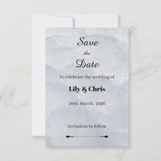 Silver Shimmering Filigree Save the Date Card (正面)