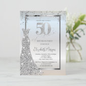 Silver Shiny Diamonds Dress Silver 50th Birthday 招待状 (スタンド正面)