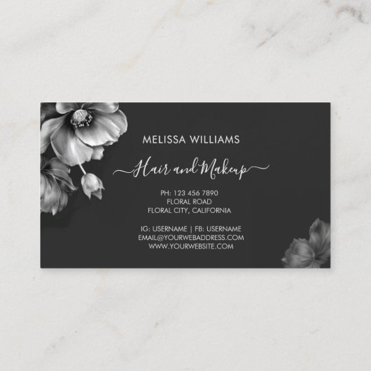 Silver Shiny Flowers Black 名刺 (裏面)