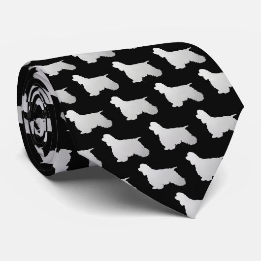 Silver Silhouette Cocker Spaniel Dog on Black ネクタイ (ロール)