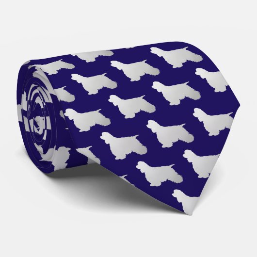 Silver Silhouette Cocker Spaniel Dog on Navy Blue ネクタイ (ロール)
