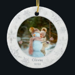 Silver Snowflake Photo Ceramic Ornament セラミックオーナメント<br><div class="desc">Fun holiday photo ornament. Featuring silver snowflakes. Perfect for kids! Customize with your photos and year. Visit our Zazzle shop to see more matching items in this collection.</div>
