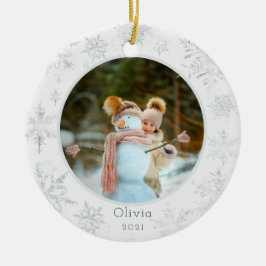 Silver Snowflake Photo Ceramic Ornament セラミックオーナメント