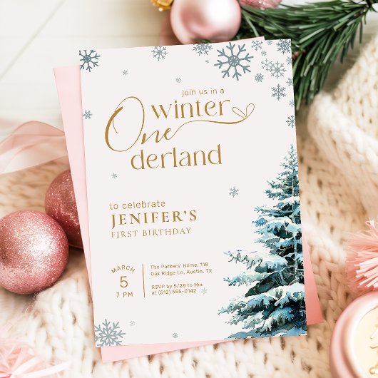 Silver Snowflake Winter Onderland 1st Birthday 招待状