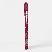 Silver snowflakes on dark red iPhoneケース (左側面)