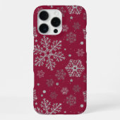 Silver snowflakes on dark red iPhoneケース (裏面)