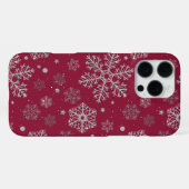 Silver snowflakes on dark red iPhoneケース (裏面横)