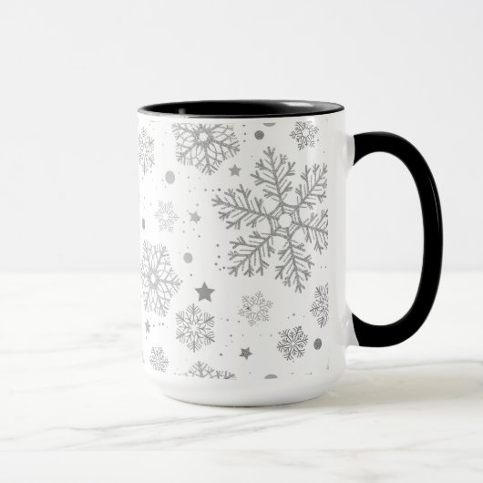 Silver snowflakes on white マグカップ (右)