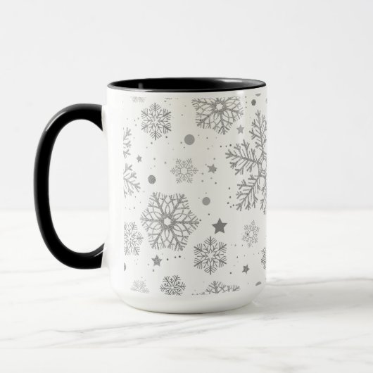 Silver snowflakes on white マグカップ (左)