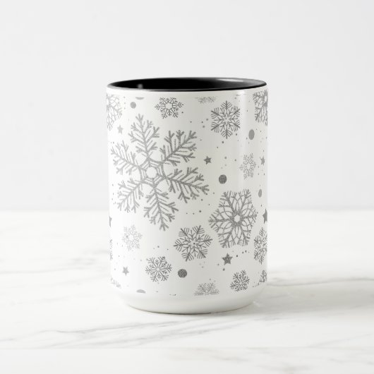 Silver snowflakes on white マグカップ (中央)